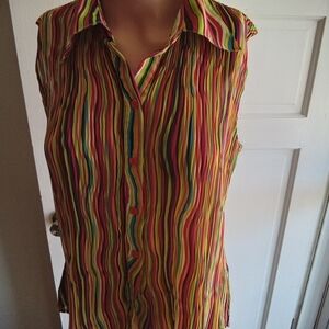 Essentials by Milano Button Down Collard Blouse Very Colorful